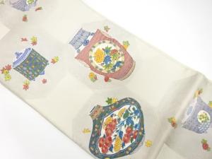 アンティーク　花瓶に香炉模様織り出し袋帯（材料）